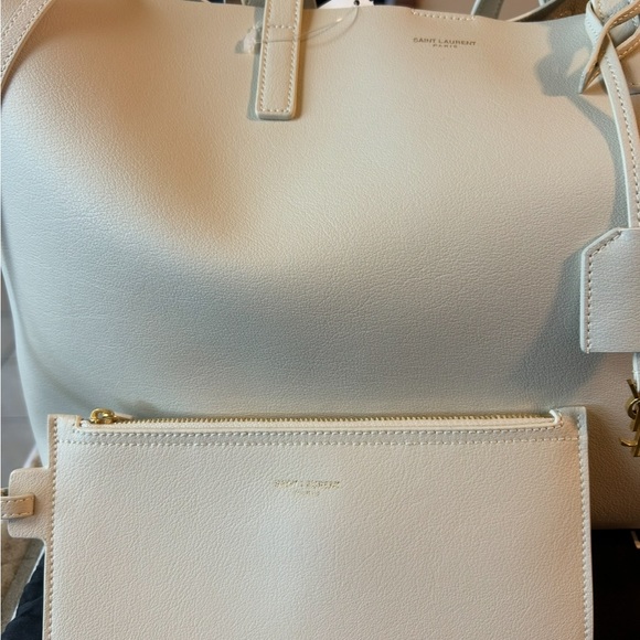 NEW YVES SAINT LAURENT EAST WEST TOTE BAG AND POUCH SOFT CREMA - Picture 14 of 14
